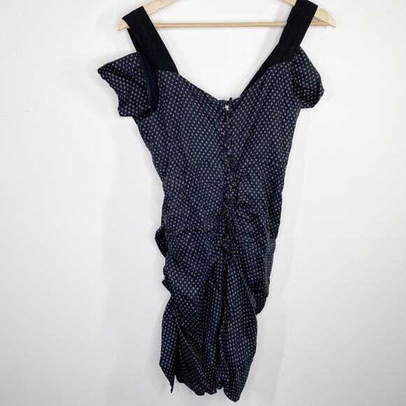 Etoile Isabel Marant Women Coquette Feminine Linen Dress Size 36 Blue Ruched - Picture 2 of 10